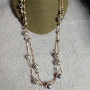 Coppertone silvertone bead chain necklace
